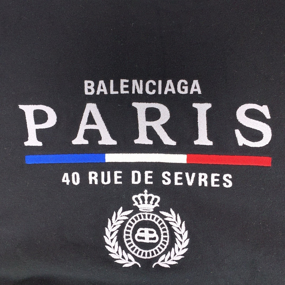 BALENCIAGA Short sleeve T-shirt cotton black Short sleeve T-shirt crew neck Paris embroidery mens S Used Authentic