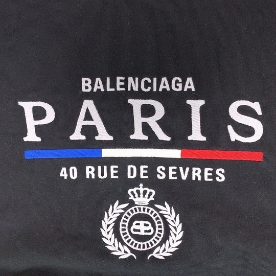 BALENCIAGA Short sleeve T-shirt cotton black Short sleeve T-shirt crew neck Paris embroidery mens S Used Authentic