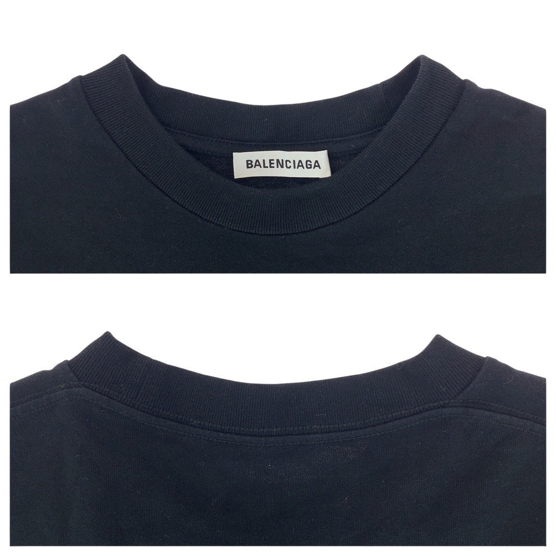 BALENCIAGA Short sleeve T-shirt cotton black Short sleeve T-shirt crew neck Paris embroidery mens S Used Authentic