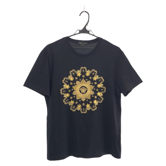 Gianni Versace Short sleeve T-shirt cotton Black Yellow Short sleeve T-shirt crew neck Medusa embroidery mens L Used Authentic