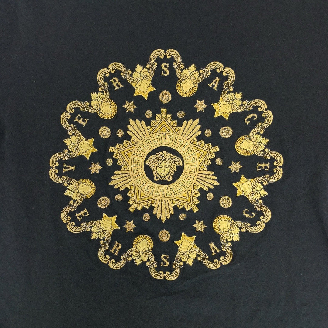Gianni Versace Short sleeve T-shirt cotton Black Yellow Short sleeve T-shirt crew neck Medusa embroidery mens L Used Authentic