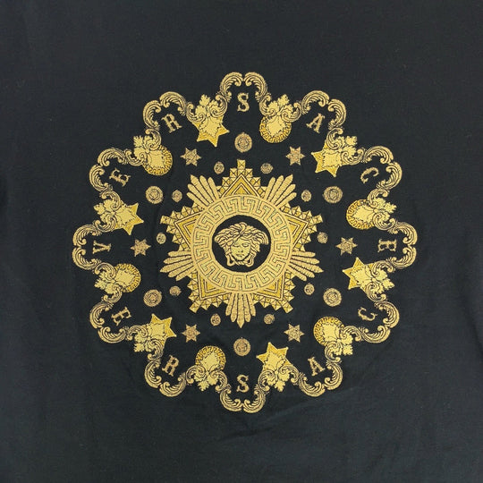 Gianni Versace Short sleeve T-shirt cotton Black Yellow Short sleeve T-shirt crew neck Medusa embroidery mens L Used Authentic