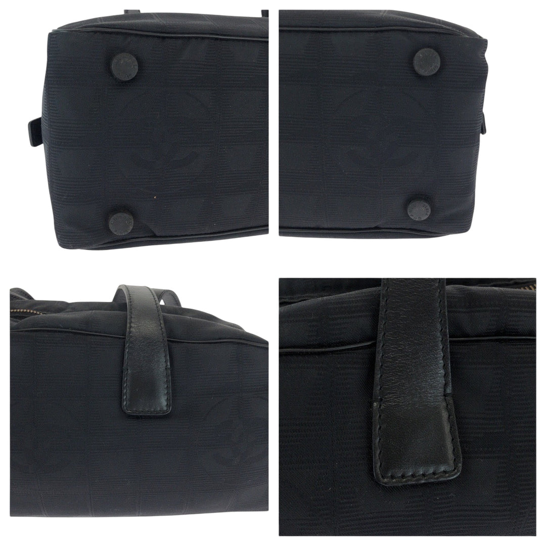 CHANEL Handbag Nylon Black SilverMetal Handbag Shoulder Bag New travel line Women Used Authentic