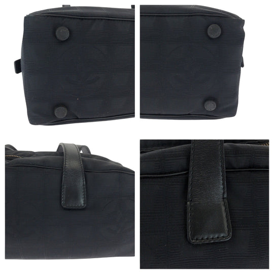 CHANEL Handbag Nylon Black SilverMetal Handbag Shoulder Bag New travel line Women Used Authentic