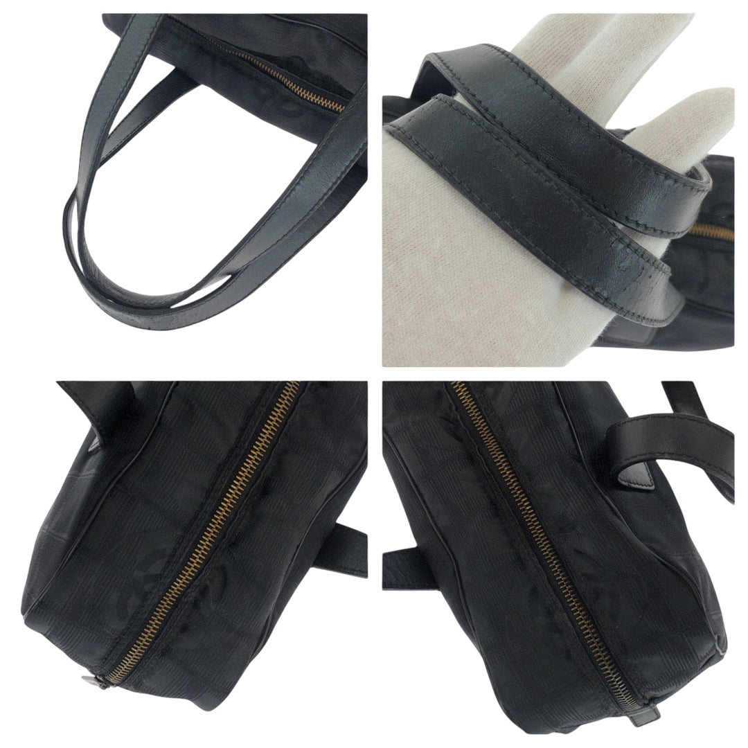 CHANEL Handbag Nylon Black SilverMetal Handbag Shoulder Bag New travel line Women Used Authentic