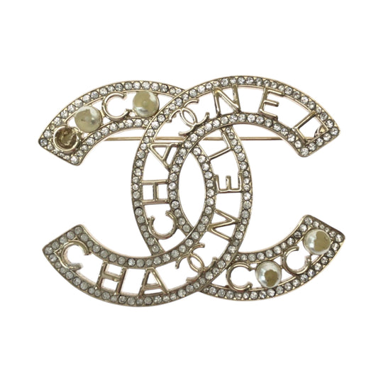 CHANEL Brooch Metal, Faux Pearl gold 22AW COCO Mark Fake Pearl Women Used Authentic