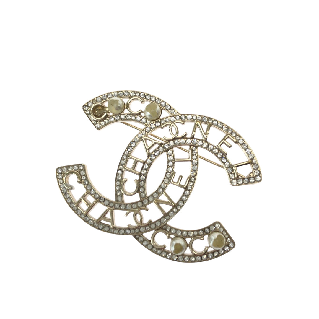 CHANEL Brooch Metal, Faux Pearl gold 22AW COCO Mark Fake Pearl Women Used Authentic