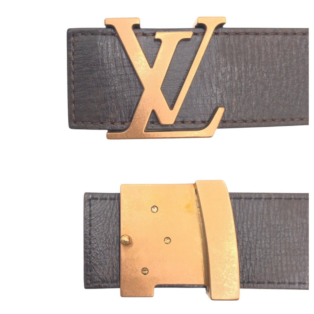 LOUIS VUITTON belt M6902 leather Brown gold Sunture LV Initial mens Used Authentic