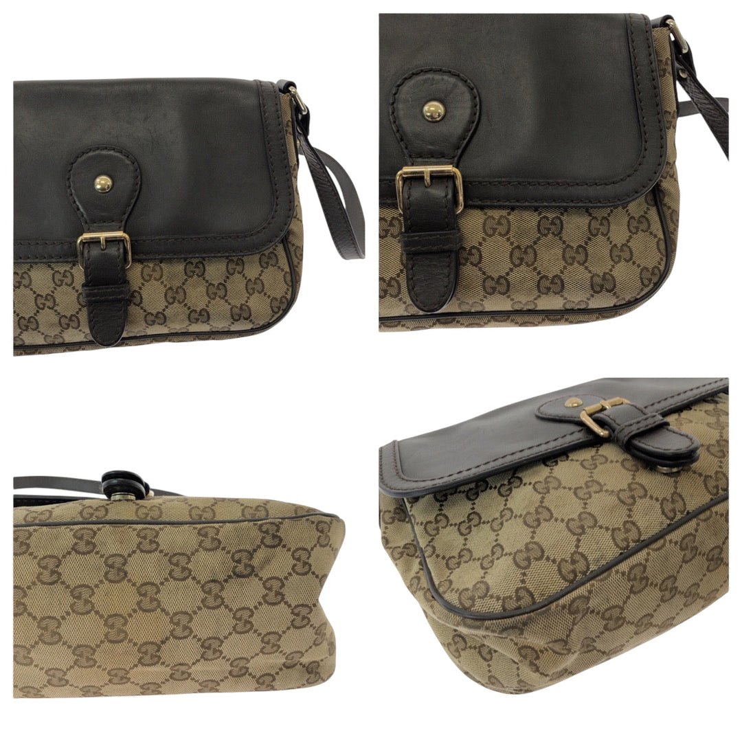 GUCCI Shoulder Bag 308452 GG canvas, leather Brown Beige Gold Metal Shoulder Bag pochette Sukey Women Used Authentic