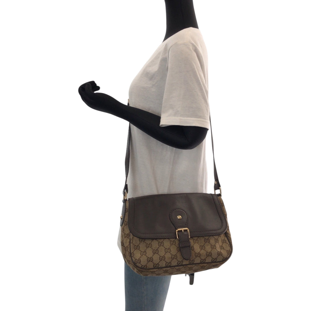 GUCCI Shoulder Bag 308452 GG canvas, leather Brown Beige Gold Metal Shoulder Bag pochette Sukey Women Used Authentic
