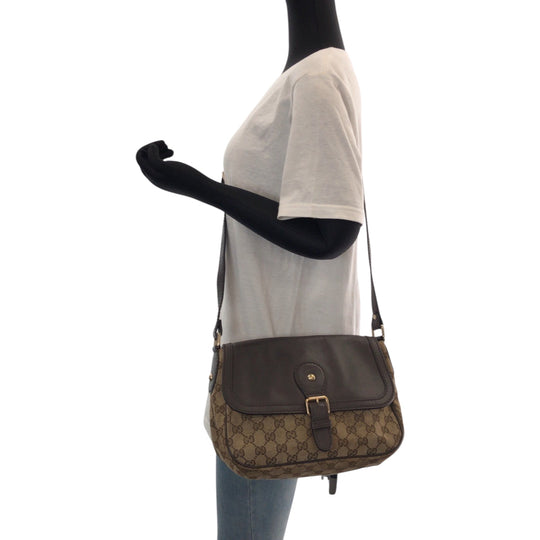 GUCCI Shoulder Bag 308452 GG canvas, leather Brown Beige Gold Metal Shoulder Bag pochette Sukey Women Used Authentic