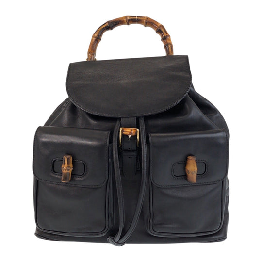 GUCCI Backpack 003 2058 0016 leather Black Gold Metal Backpack Backpack Bamboo Women Used Authentic