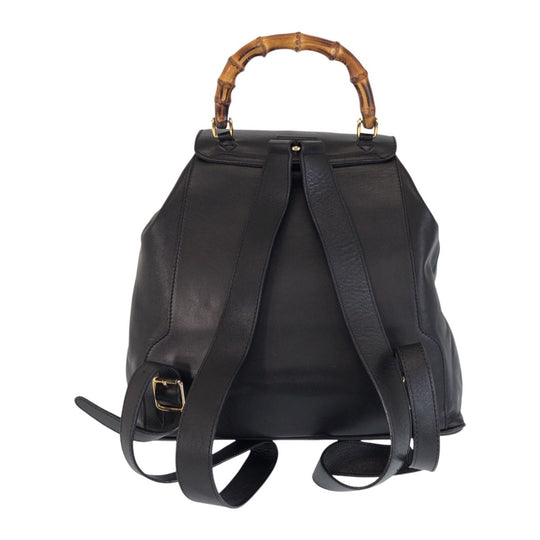 GUCCI Backpack 003 2058 0016 leather Black Gold Metal Backpack Backpack Bamboo Women Used Authentic
