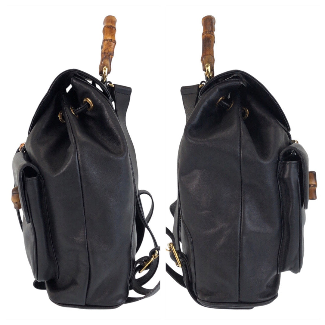 GUCCI Backpack 003 2058 0016 leather Black Gold Metal Backpack Backpack Bamboo Women Used Authentic