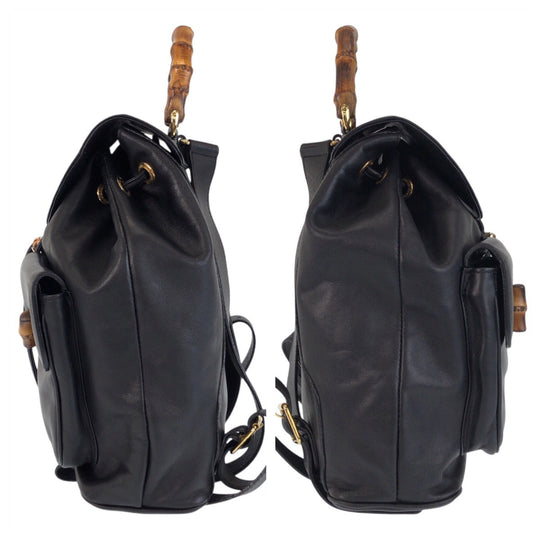 GUCCI Backpack 003 2058 0016 leather Black Gold Metal Backpack Backpack Bamboo Women Used Authentic