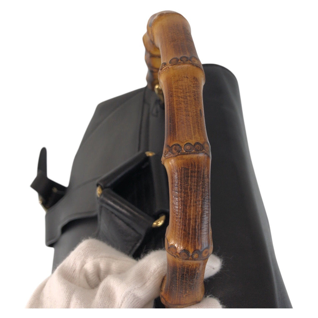 GUCCI Backpack 003 2058 0016 leather Black Gold Metal Backpack Backpack Bamboo Women Used Authentic