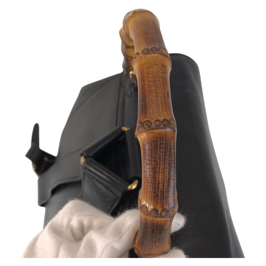GUCCI Backpack 003 2058 0016 leather Black Gold Metal Backpack Backpack Bamboo Women Used Authentic
