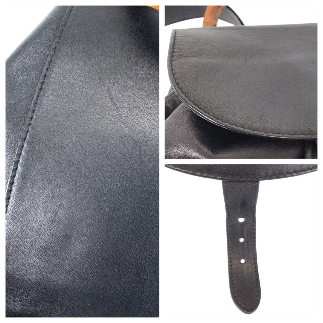 GUCCI Backpack 003 2058 0016 leather Black Gold Metal Backpack Backpack Bamboo Women Used Authentic