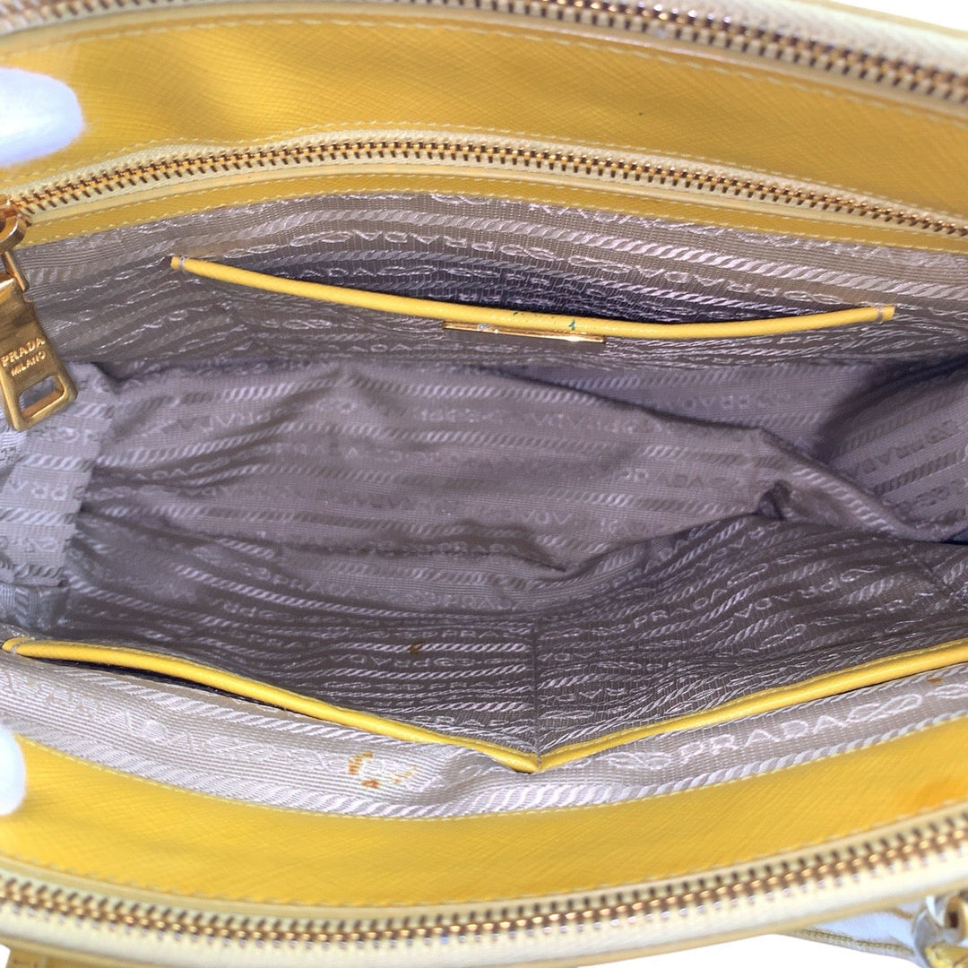 PRADA Handbag leather Yellow Gold Metal Handbag Tote Bag Shoulder Bag 2way Safiano Galleria Women Used Authentic