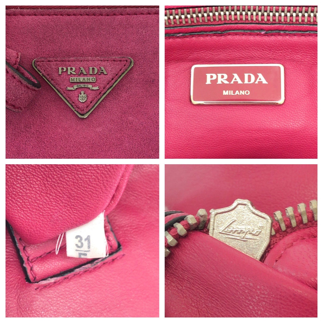 PRADA Tote Bag BN2625 Suede Pink SilverMetal Tote Bag Shoulder Bag Handbag Triangle With logo Women Used Authentic