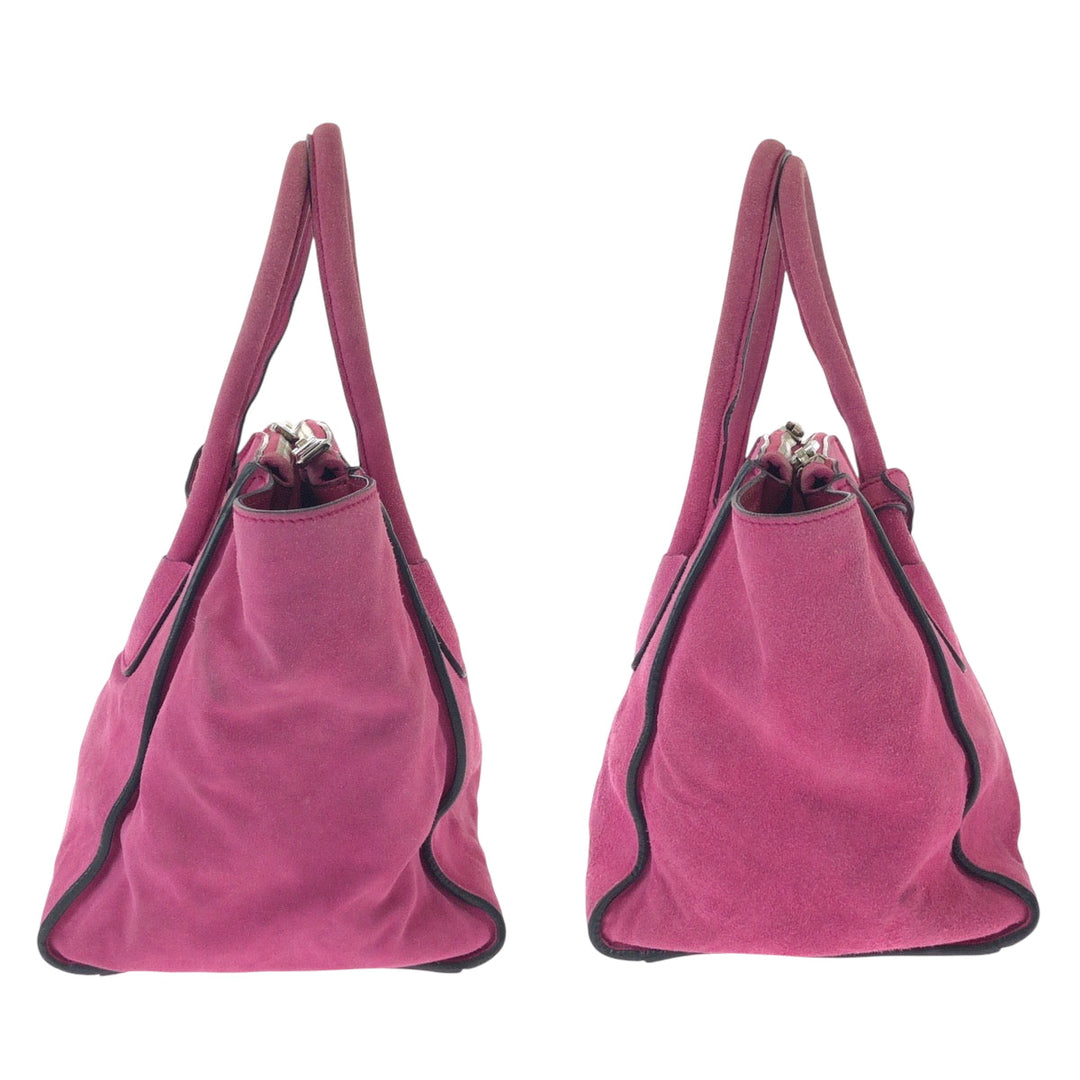 PRADA Tote Bag BN2625 Suede Pink SilverMetal Tote Bag Shoulder Bag Handbag Triangle With logo Women Used Authentic