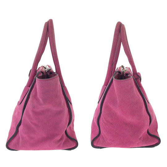 PRADA Tote Bag BN2625 Suede Pink SilverMetal Tote Bag Shoulder Bag Handbag Triangle With logo Women Used Authentic