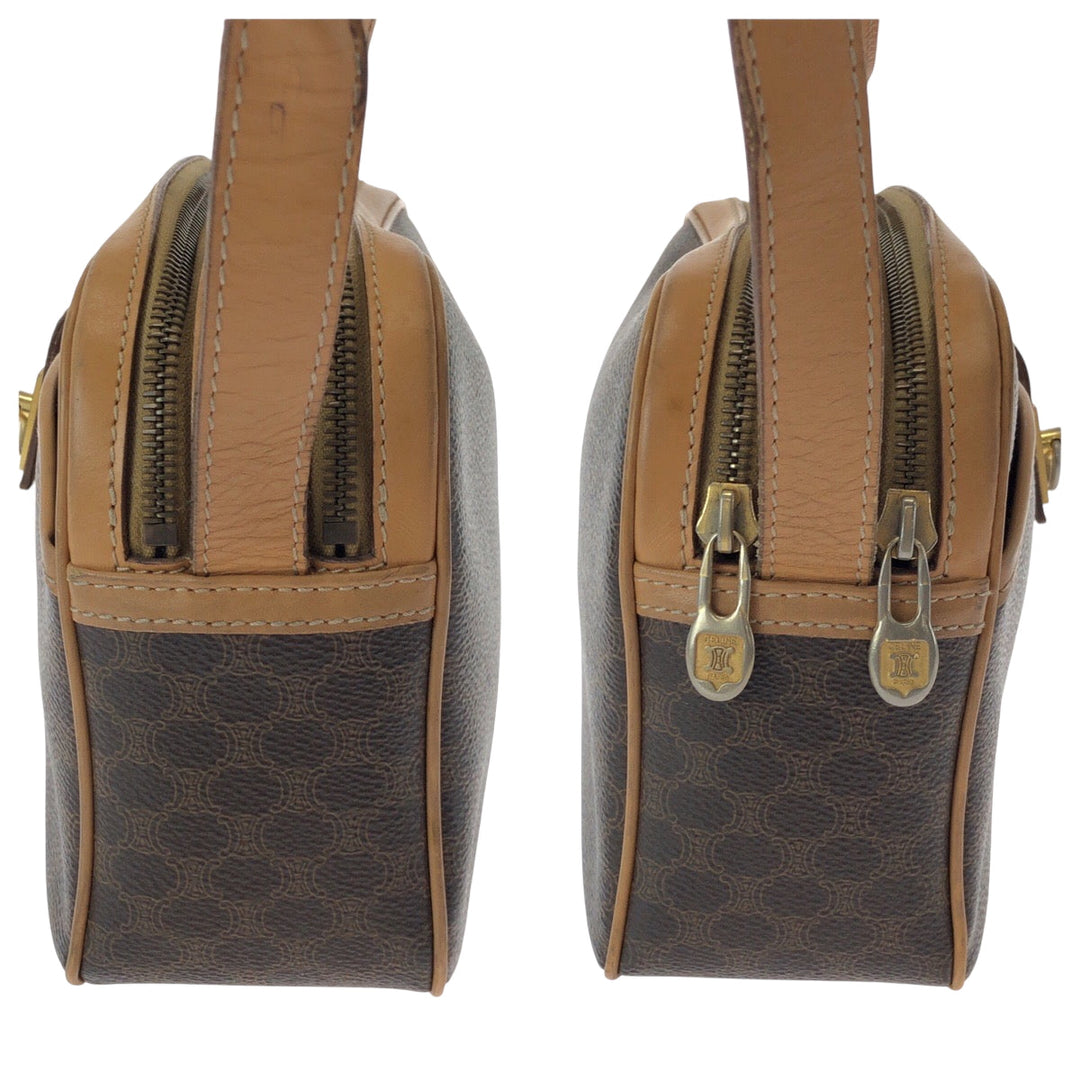 CELINE Shoulder Bag M13 PVC Brown Gold Metal Shoulder Bag pochette Macadam Pattern Women Used Authentic