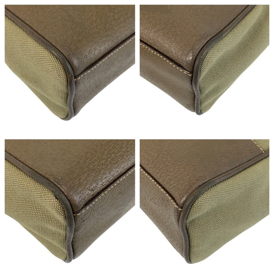 PRADA Tote Bag Canvas, Leather Khaki Brown SilverMetal Tote Bag Shoulder Bag Triangle With logo Women Used Authentic