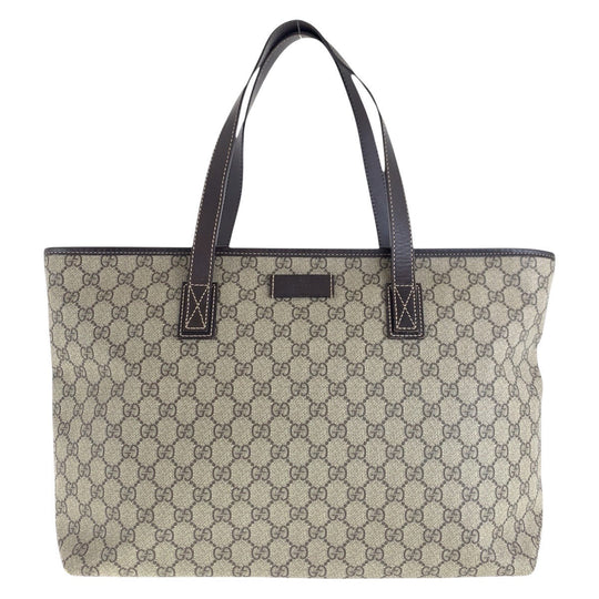 GUCCI Tote Bag 211137 GG Supreme canvas, leather beige Tote Bag Shoulder Bag Women Used Authentic