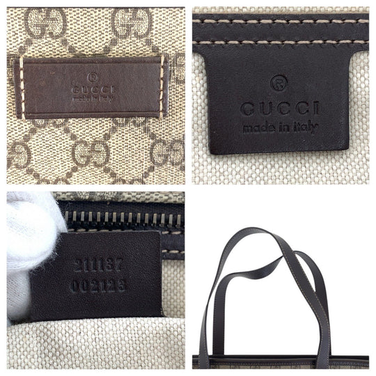 GUCCI Tote Bag 211137 GG Supreme canvas, leather beige Tote Bag Shoulder Bag Women Used Authentic