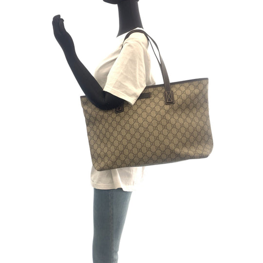 GUCCI Tote Bag 211137 GG Supreme canvas, leather beige Tote Bag Shoulder Bag Women Used Authentic