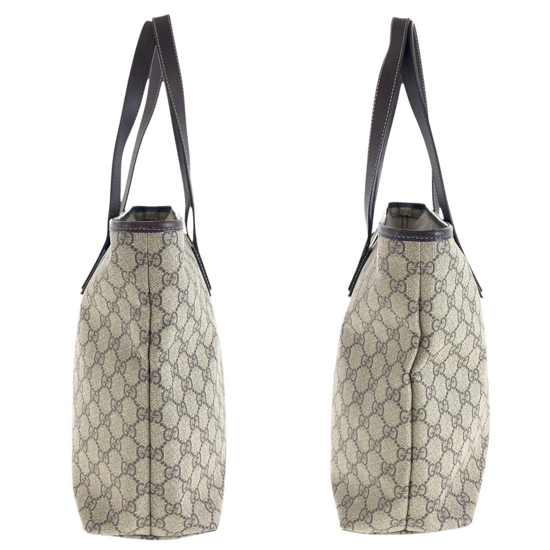 GUCCI Tote Bag 211137 GG Supreme canvas, leather beige Tote Bag Shoulder Bag Women Used Authentic