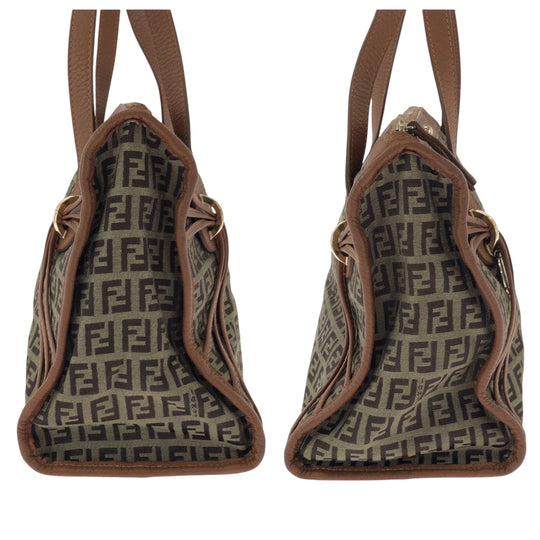 FENDI Tote Bag 8BL070 Canvas, Leather Brown Tote Bag handbag Zucchino Women Used Authentic