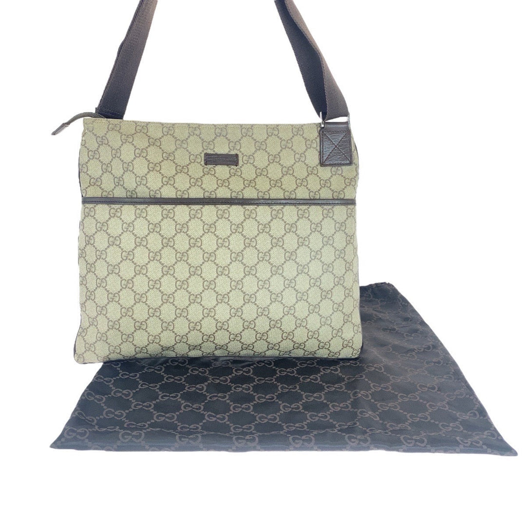 GUCCI Shoulder Bag 141198 GG Supreme canvas, leather Gray Brown SilverMetal Shoulder Bag pochette Women Used Authentic