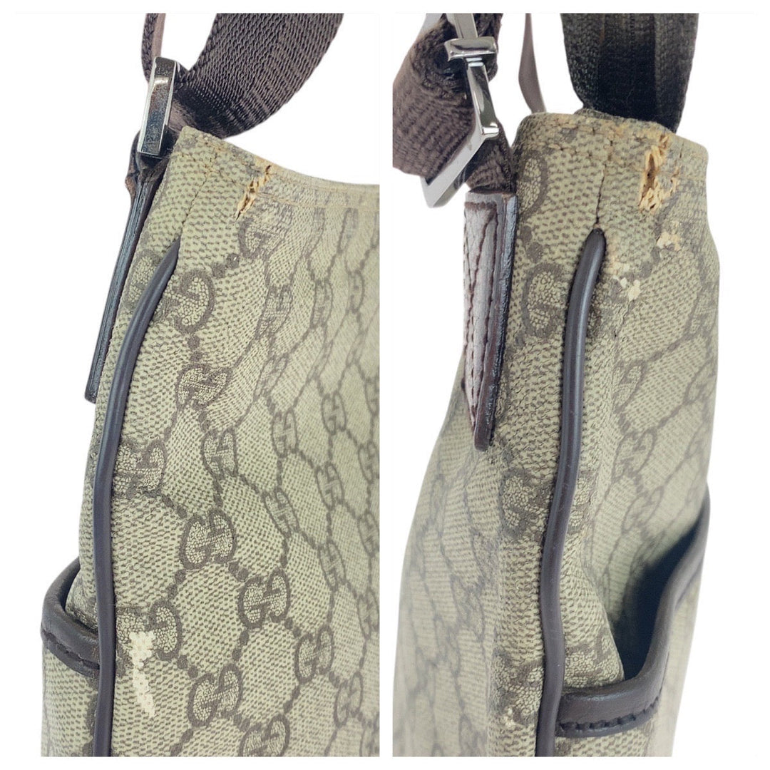 GUCCI Shoulder Bag 141198 GG Supreme canvas, leather Gray Brown SilverMetal Shoulder Bag pochette Women Used Authentic