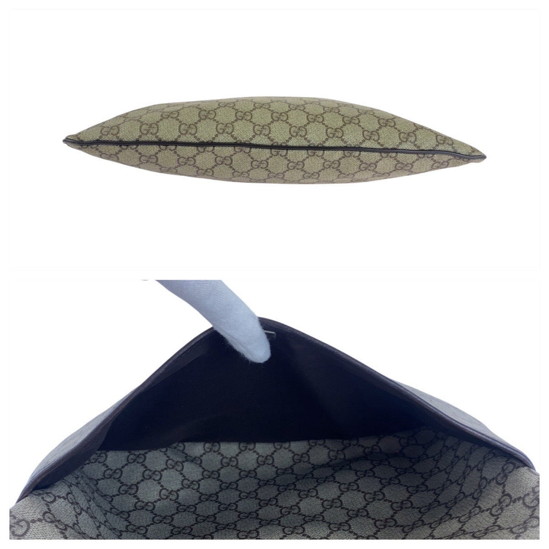 GUCCI Shoulder Bag 141198 GG Supreme canvas, leather Gray Brown SilverMetal Shoulder Bag pochette Women Used Authentic