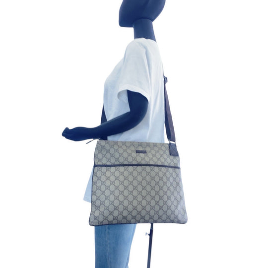 GUCCI Shoulder Bag 141198 GG Supreme canvas, leather Gray Brown SilverMetal Shoulder Bag pochette Women Used Authentic