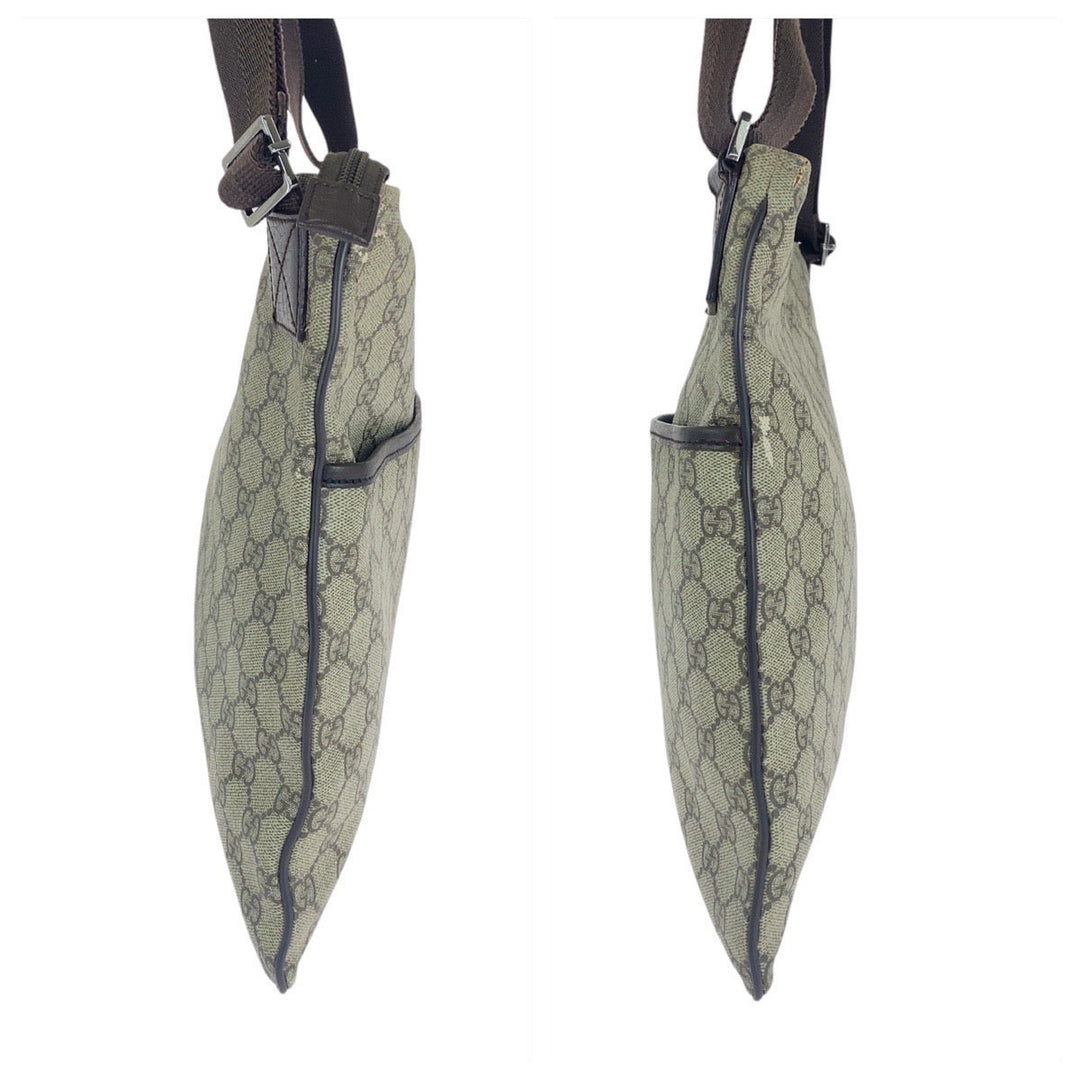 GUCCI Shoulder Bag 141198 GG Supreme canvas, leather Gray Brown SilverMetal Shoulder Bag pochette Women Used Authentic