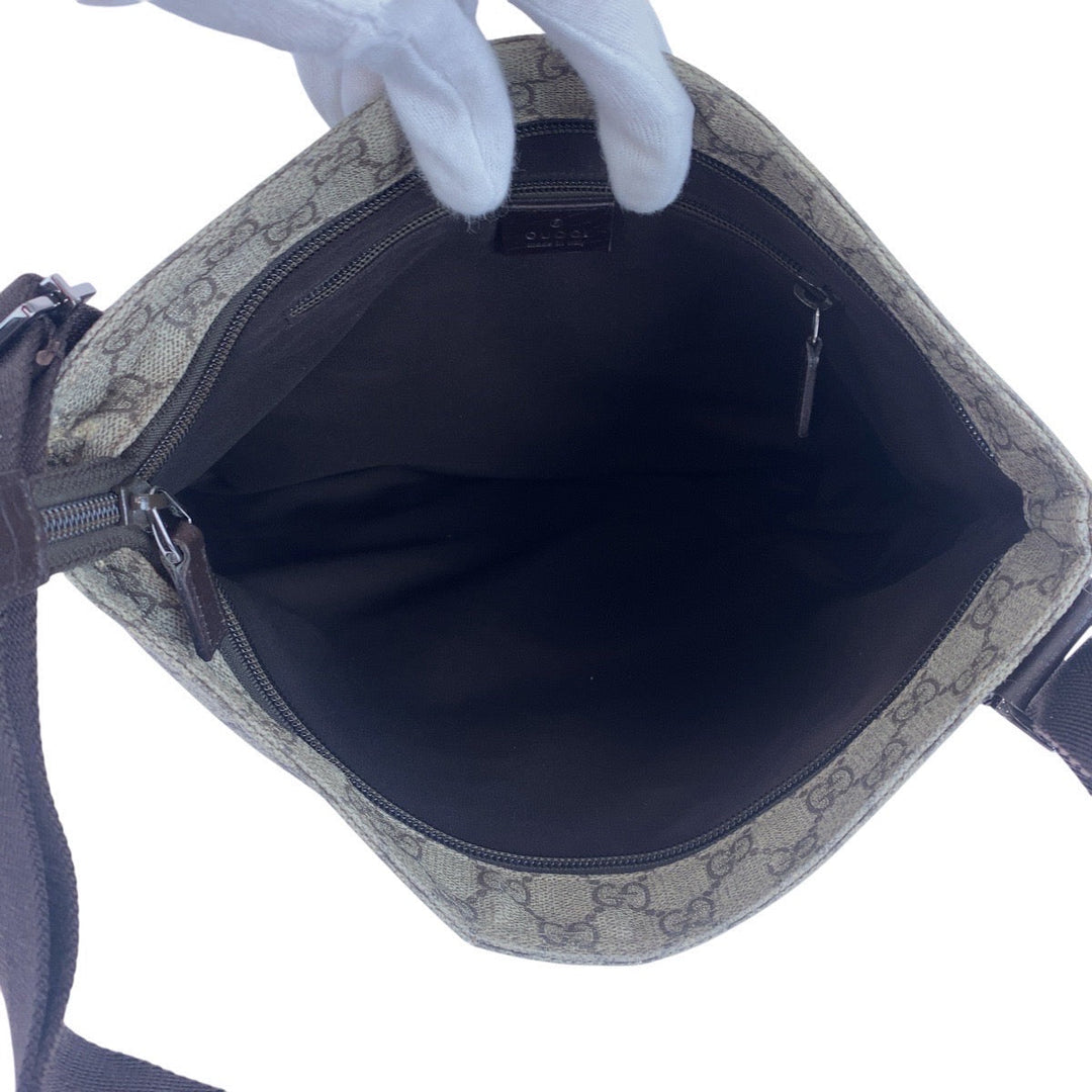 GUCCI Shoulder Bag 141198 GG Supreme canvas, leather Gray Brown SilverMetal Shoulder Bag pochette Women Used Authentic