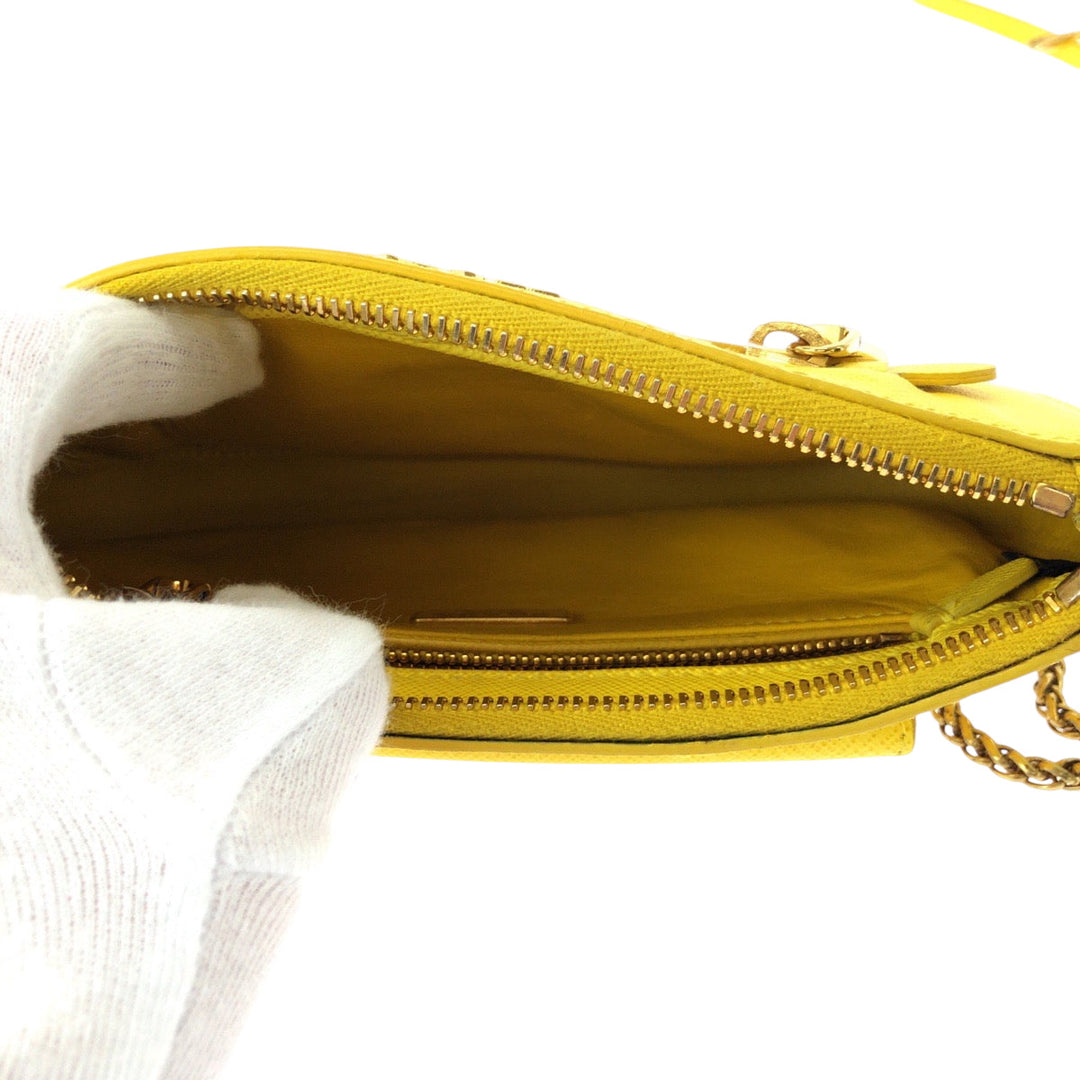PRADA Shoulder Bag BT0834 leather Yellow Gold Metal ChainShoulder Bag Pochette Safiano Lux Women Used Authentic