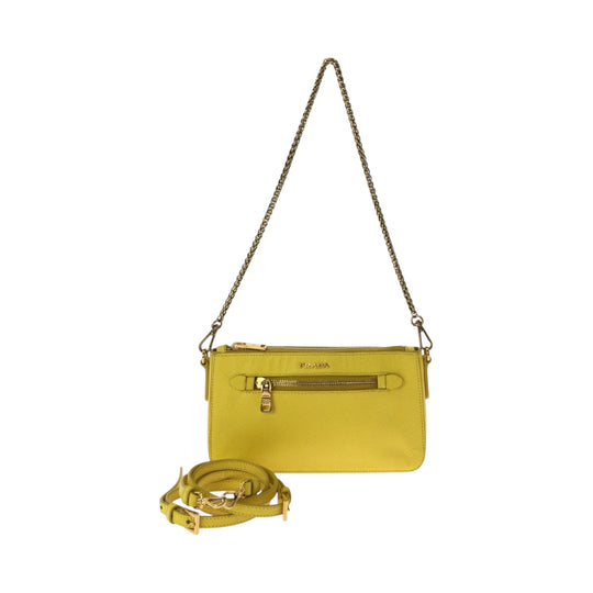 PRADA Shoulder Bag BT0834 leather Yellow Gold Metal ChainShoulder Bag Pochette Safiano Lux Women Used Authentic