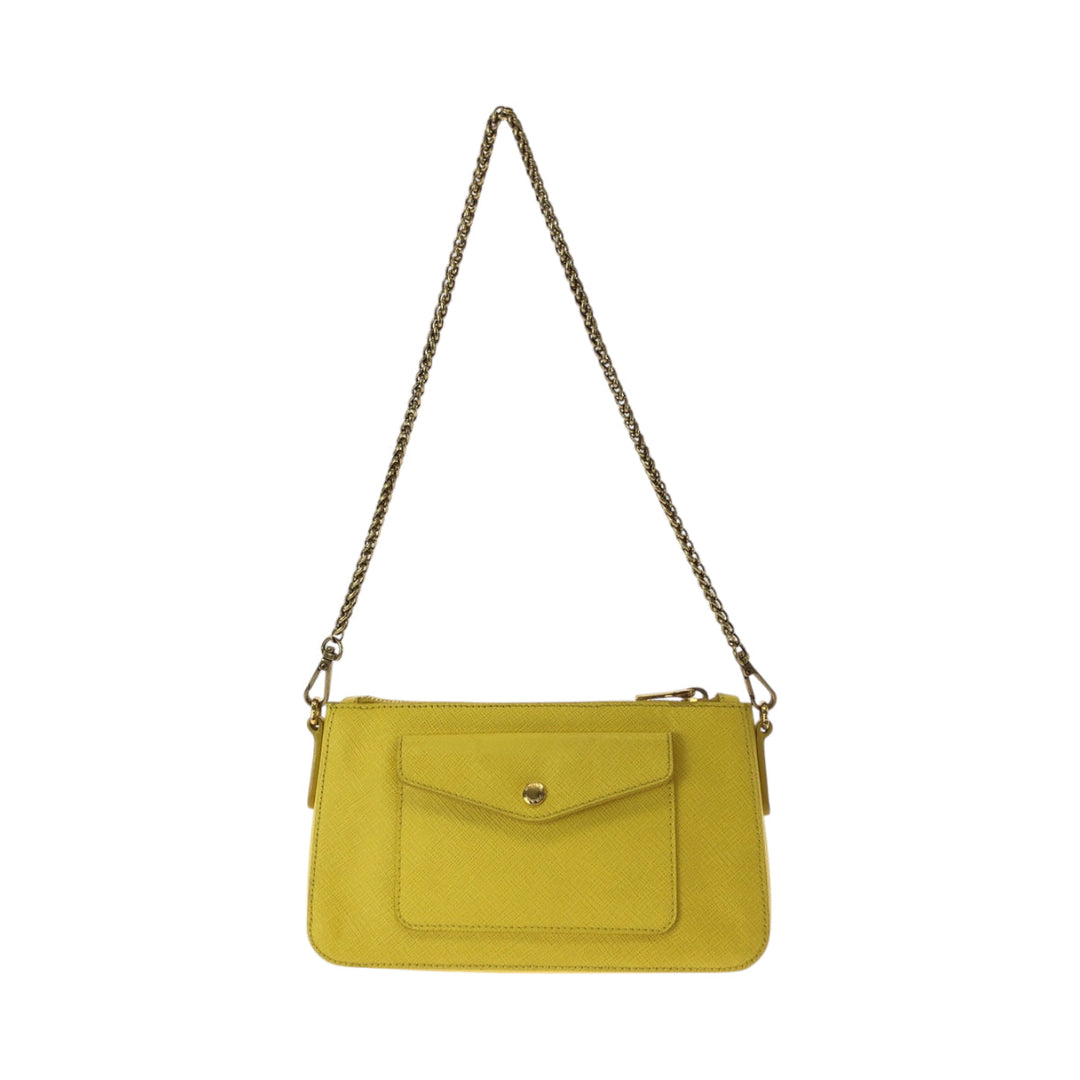 PRADA Shoulder Bag BT0834 leather Yellow Gold Metal ChainShoulder Bag Pochette Safiano Lux Women Used Authentic