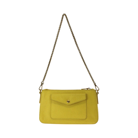 PRADA Shoulder Bag BT0834 leather Yellow Gold Metal ChainShoulder Bag Pochette Safiano Lux Women Used Authentic