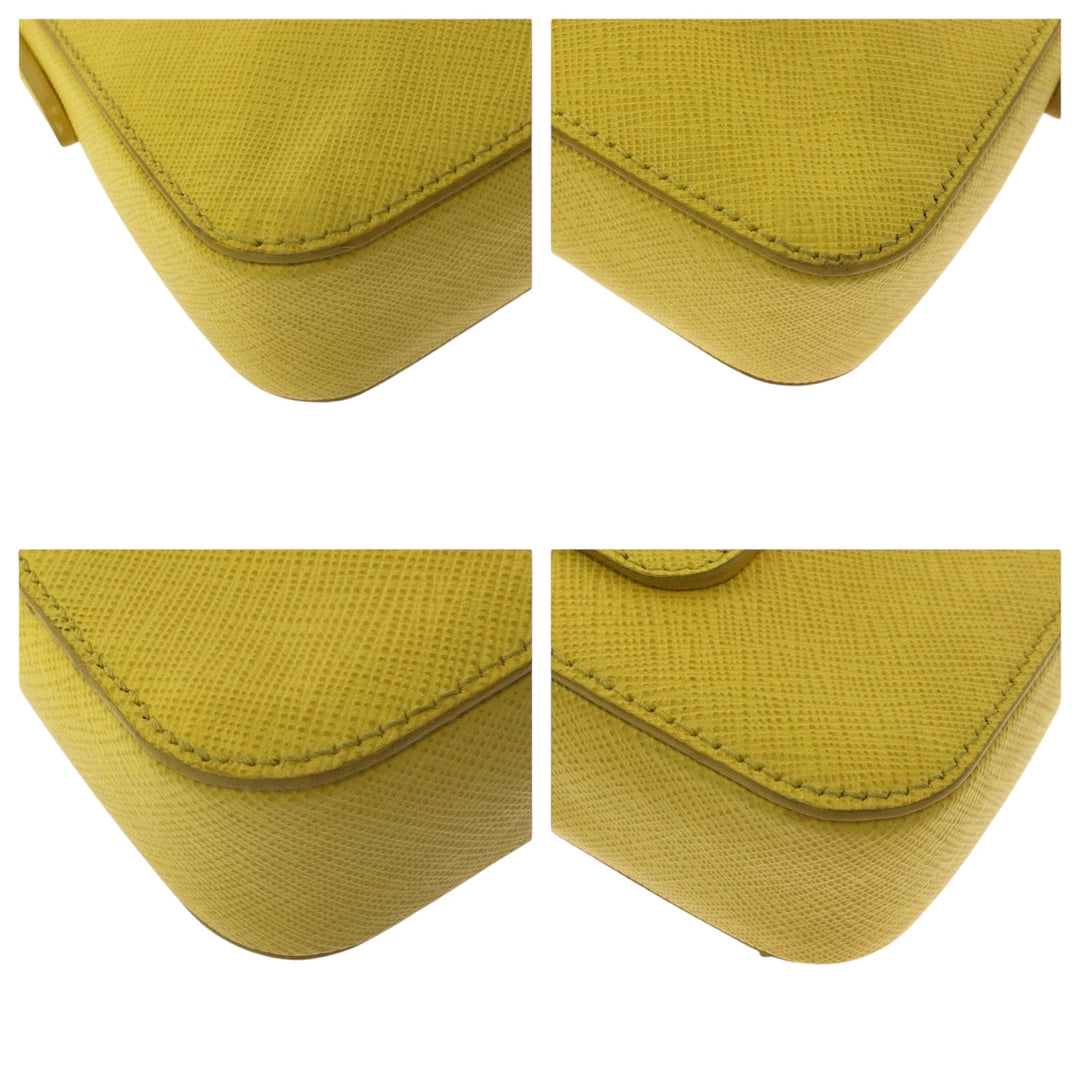PRADA Shoulder Bag BT0834 leather Yellow Gold Metal ChainShoulder Bag Pochette Safiano Lux Women Used Authentic