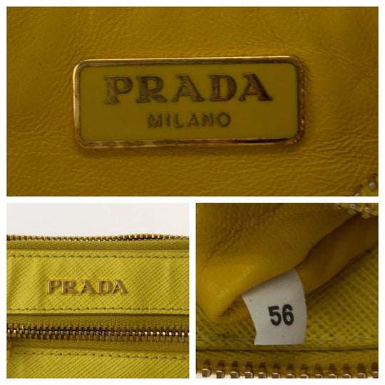 PRADA Shoulder Bag BT0834 leather Yellow Gold Metal ChainShoulder Bag Pochette Safiano Lux Women Used Authentic