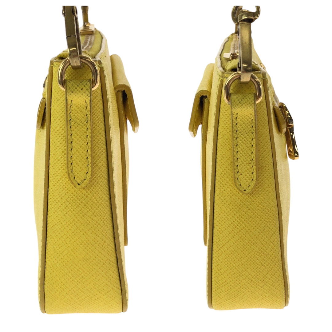 PRADA Shoulder Bag BT0834 leather Yellow Gold Metal ChainShoulder Bag Pochette Safiano Lux Women Used Authentic