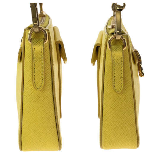 PRADA Shoulder Bag BT0834 leather Yellow Gold Metal ChainShoulder Bag Pochette Safiano Lux Women Used Authentic