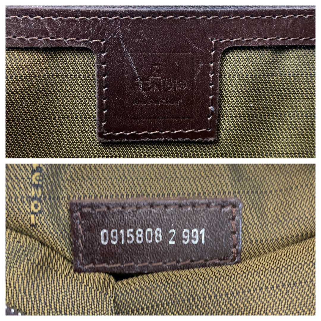 FENDI Tote Bag Canvas, Leather Brown Silver Metal Tote Bag Shoulder Bag Zucca Women Used Authentic
