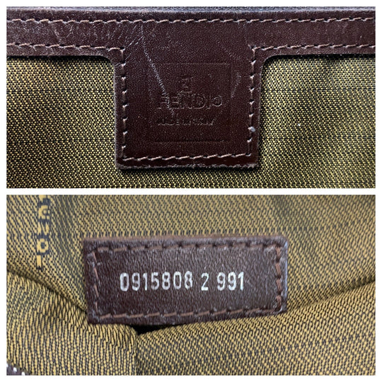 FENDI Tote Bag Canvas, Leather Brown Silver Metal Tote Bag Shoulder Bag Zucca Women Used Authentic