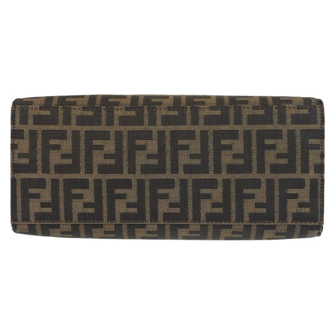 FENDI Tote Bag Canvas, Leather Brown Silver Metal Tote Bag Shoulder Bag Zucca Women Used Authentic